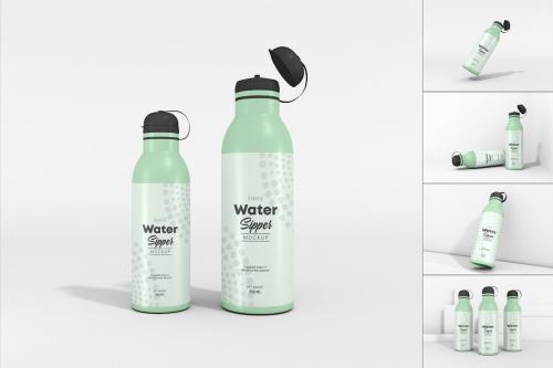 Plastic Water Sipper Bottle Branding Mockup Set