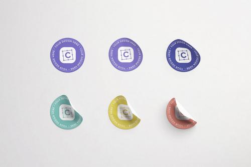 Set of Six Round Stickers Mockup