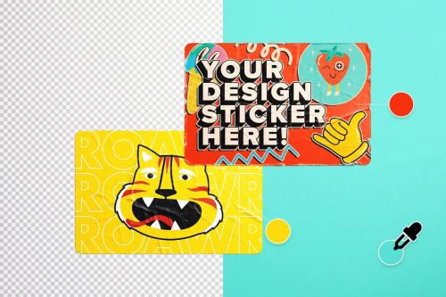 Two Used Rectangle Stickers Mockup