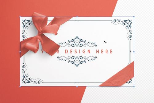 Card with Knotted Corner Ribbon Mockup