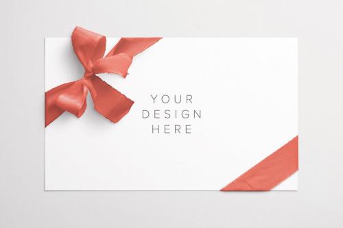 Card with Knotted Corner Ribbon Mockup