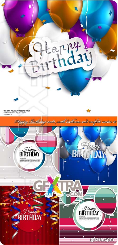 Happy Birthday card with balloons and confetti vector 12