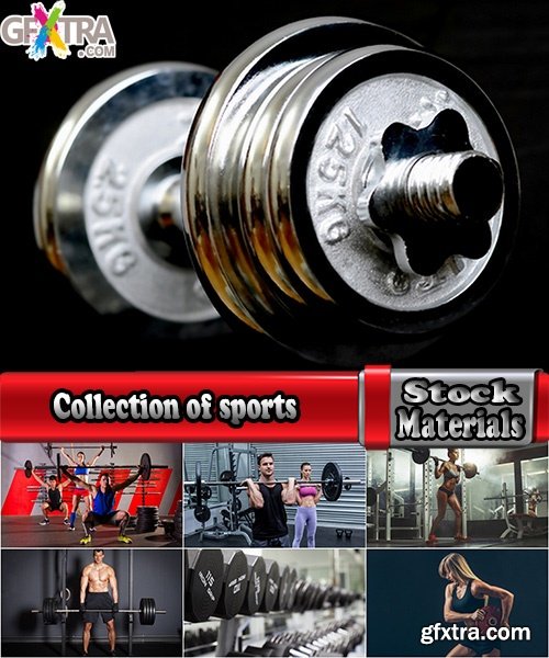 Collection of sports fitness training gym sports equipment dumbbell barbell exerciser 25 HQ Jpeg