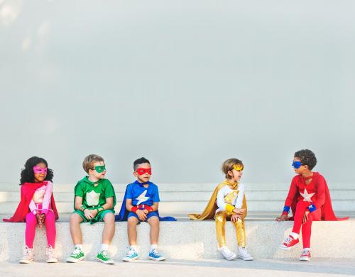 Group of superhero kids in costumes - 64365