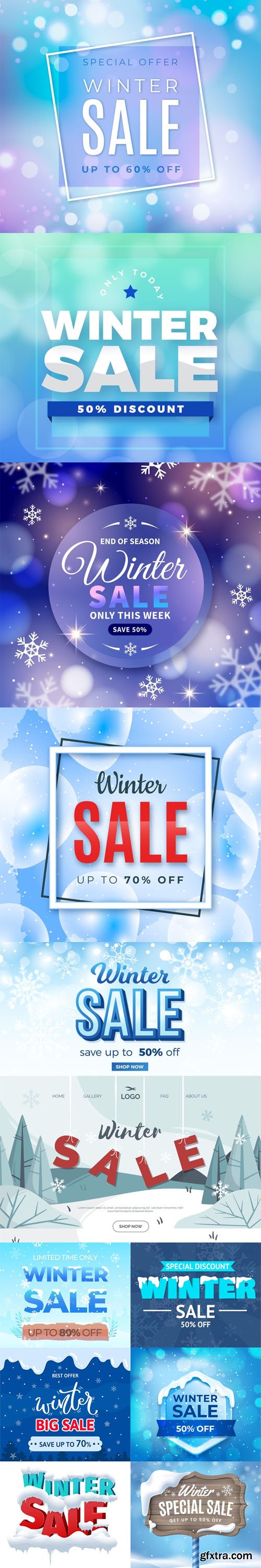 12 Winter Sales Backgrounds Collection in Vector