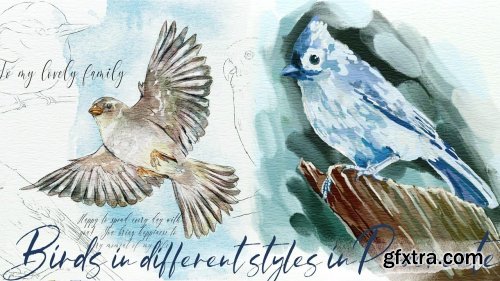  Digital Art: Painting Birds in Different Styles in Procreate: Watercolor, Pencil and Gouache