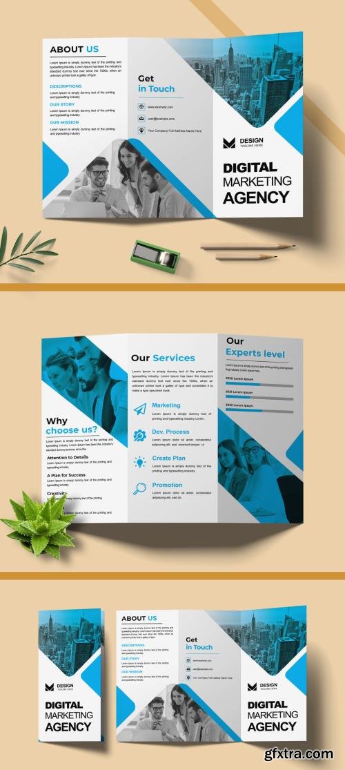 Trifold Brochure Design Layout with Blue Accent 509182402