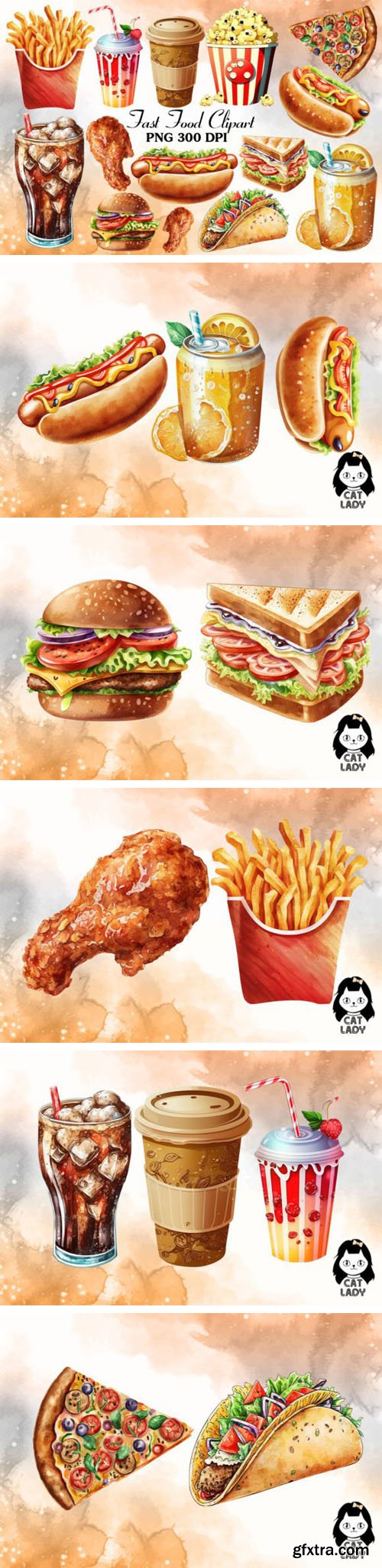 Watercolor Fast Food Clipart Bundle