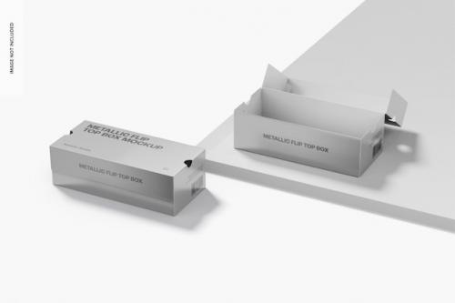 Premium PSD | Metallic flip top boxes mockup, right view Premium PSD